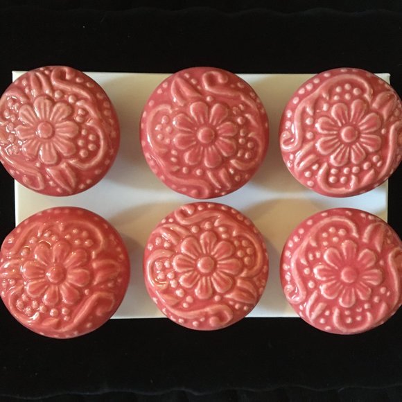 Vintage Retro Set of 6 Ceramic Drawer Pull Knobs - Picture 2 of 13